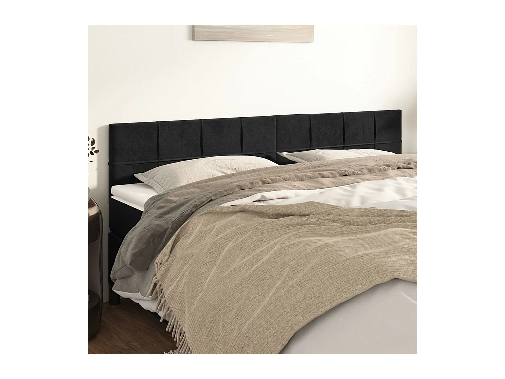Cabeceros | Cabezal de cama | Mueble de cabecero 2 unidades de terciopelo negro 80x5x78/88 cm