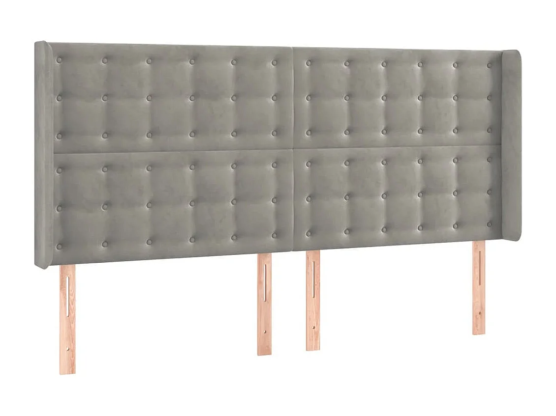 Cabecero | Cabezal de Cama | Mueble cabecero con orejas de terciopelo gris claro 163x16x118/128 cm