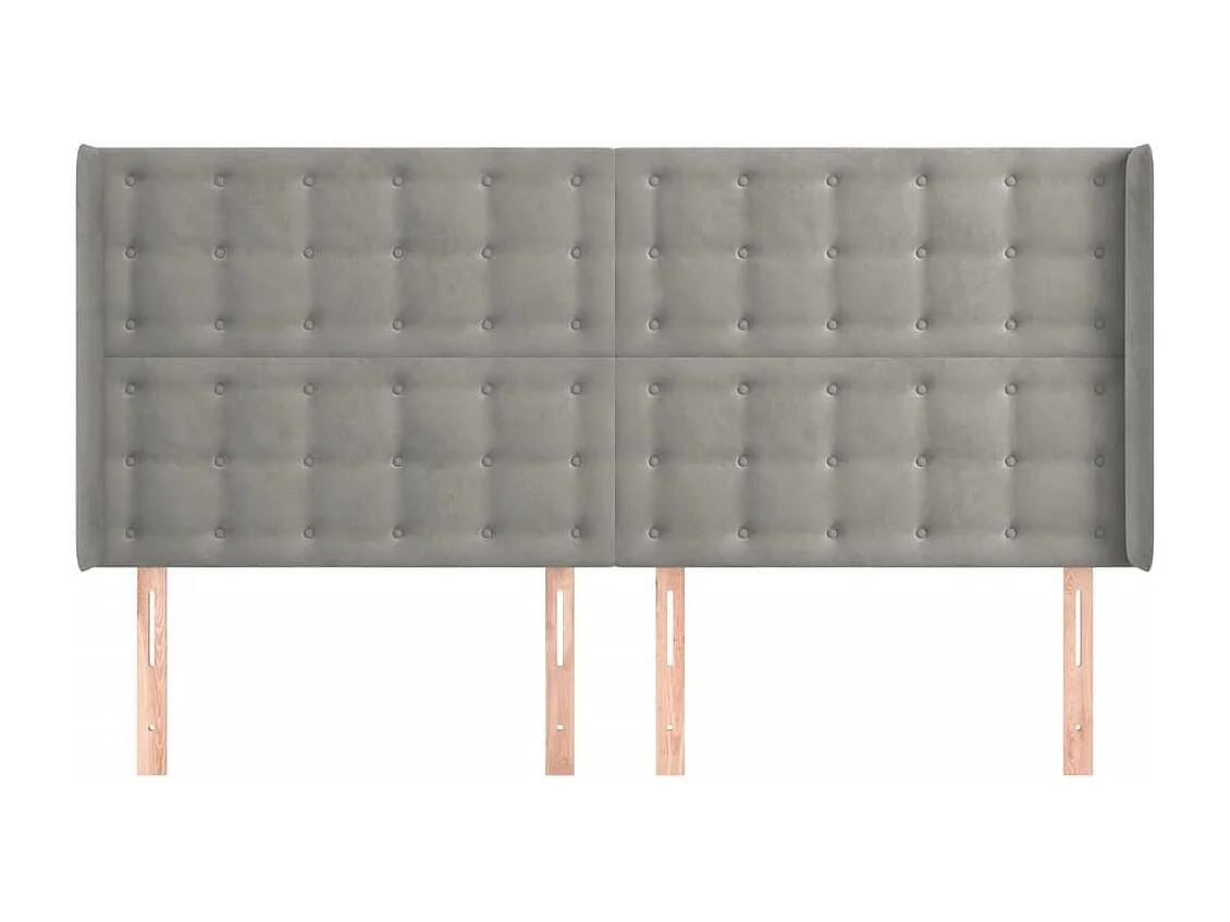 Cabecero | Cabezal de Cama | Mueble cabecero con orejas de terciopelo gris claro 163x16x118/128 cm