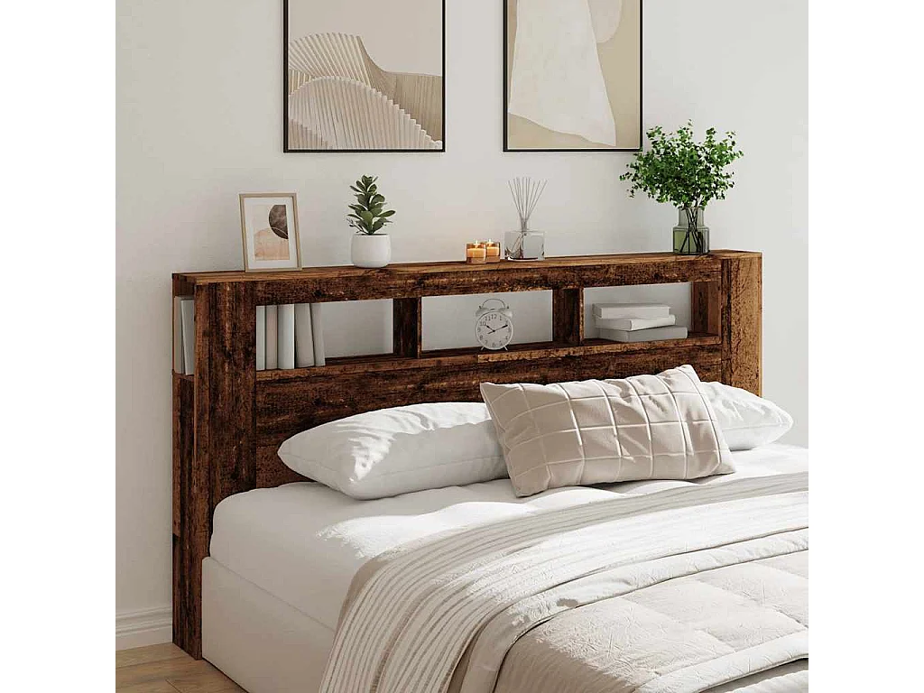 Tête de Lit | Panneau de tête pour lit Moderne à LED vieux bois 200x18,5x103,5cm bois d'ingénierie