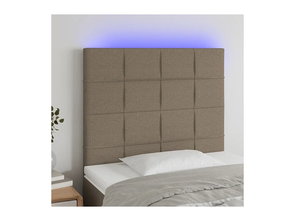 Cabecero | Cabezal de Cama | Mueble cabecero con luces LED tela gris taupe 90x5x118/128 cm