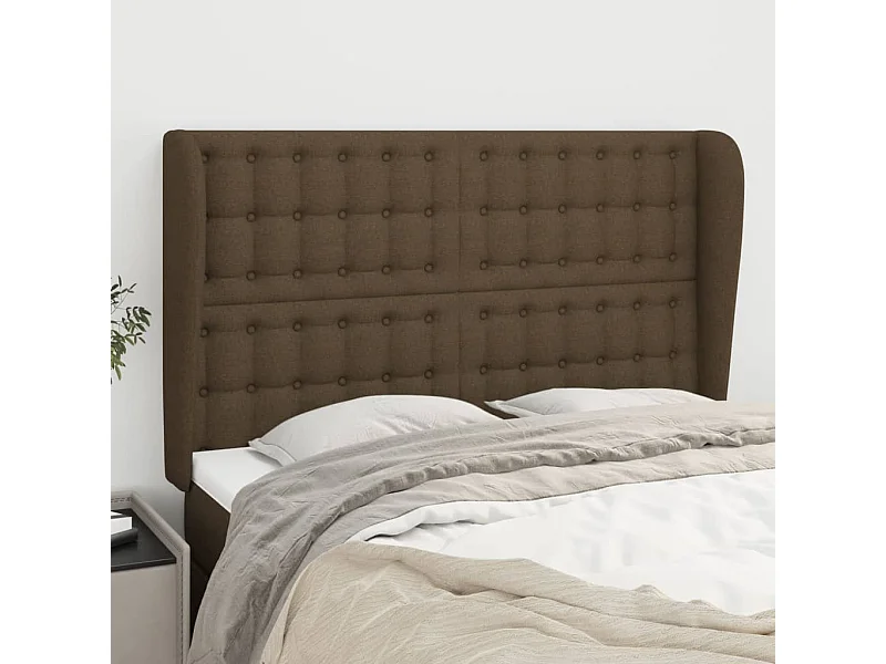 Tête de Lit | Panneau de tête pour lit Moderne avec oreilles Marron foncé 147x23x118/128 cm Tissu