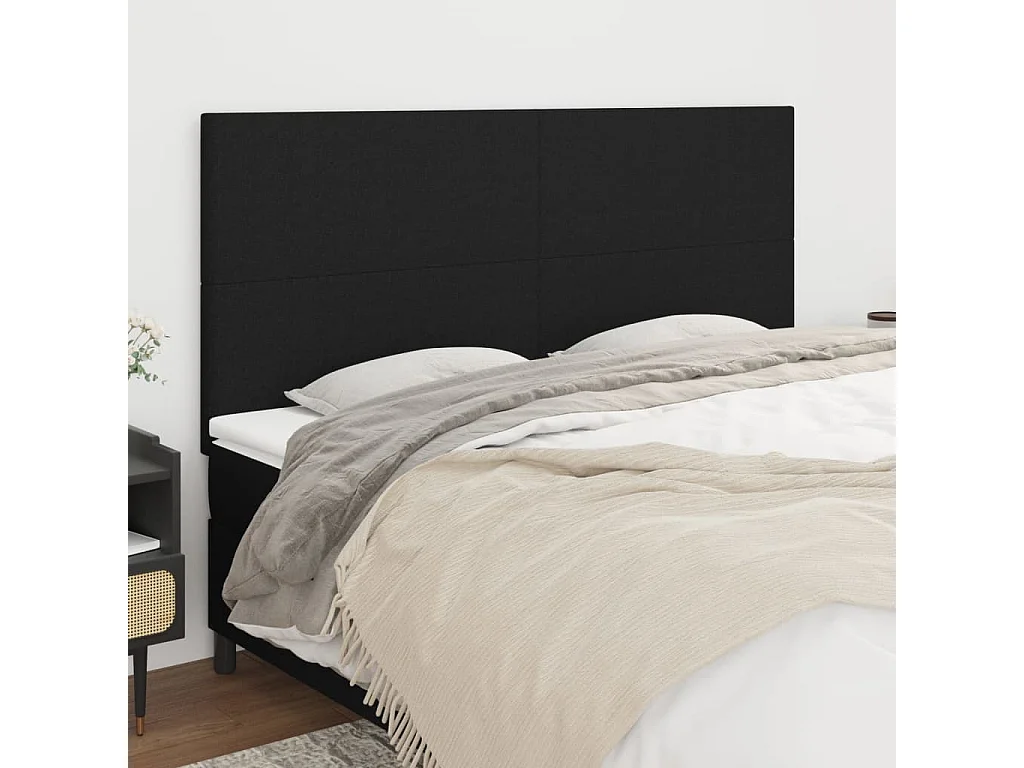 Cabeceros | Cabezal de cama | Mueble de cabecero 4 unidades de tela negro 90x5x78/88 cm