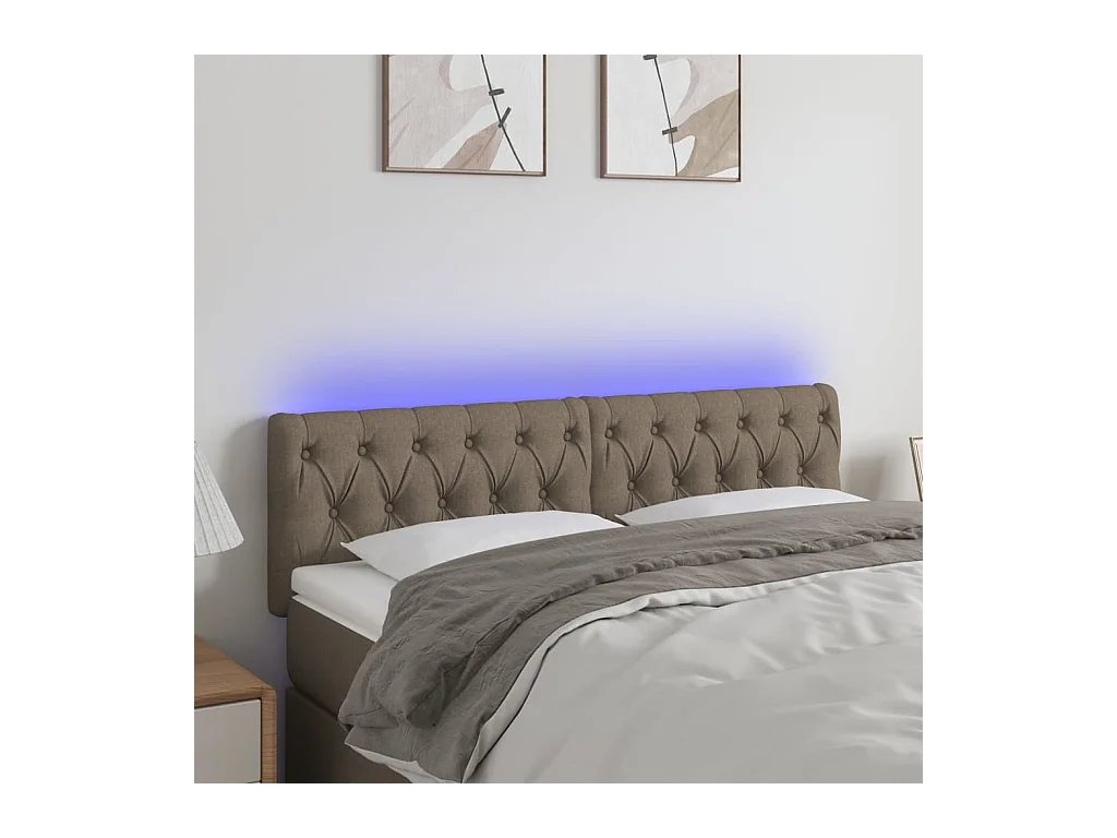Mueble cabecero | Cabezal de cama | Cabecero con LED de tela gris taupe 144x7x78/88 cm