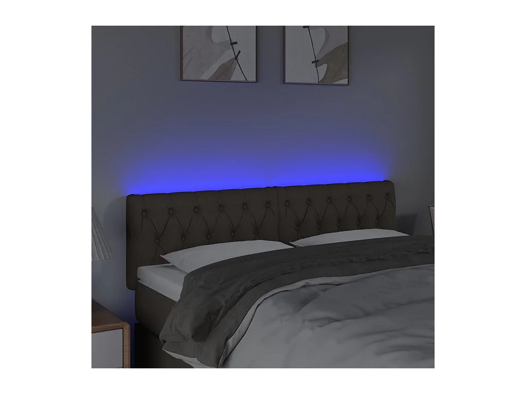 Mueble cabecero | Cabezal de cama | Cabecero con LED de tela gris taupe 144x7x78/88 cm