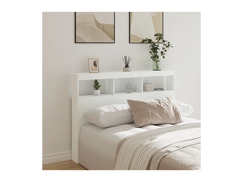 Cabecero de Cama | Cabezal de cama | Mueble de cabecero con LED blanco 140x17x102 cm