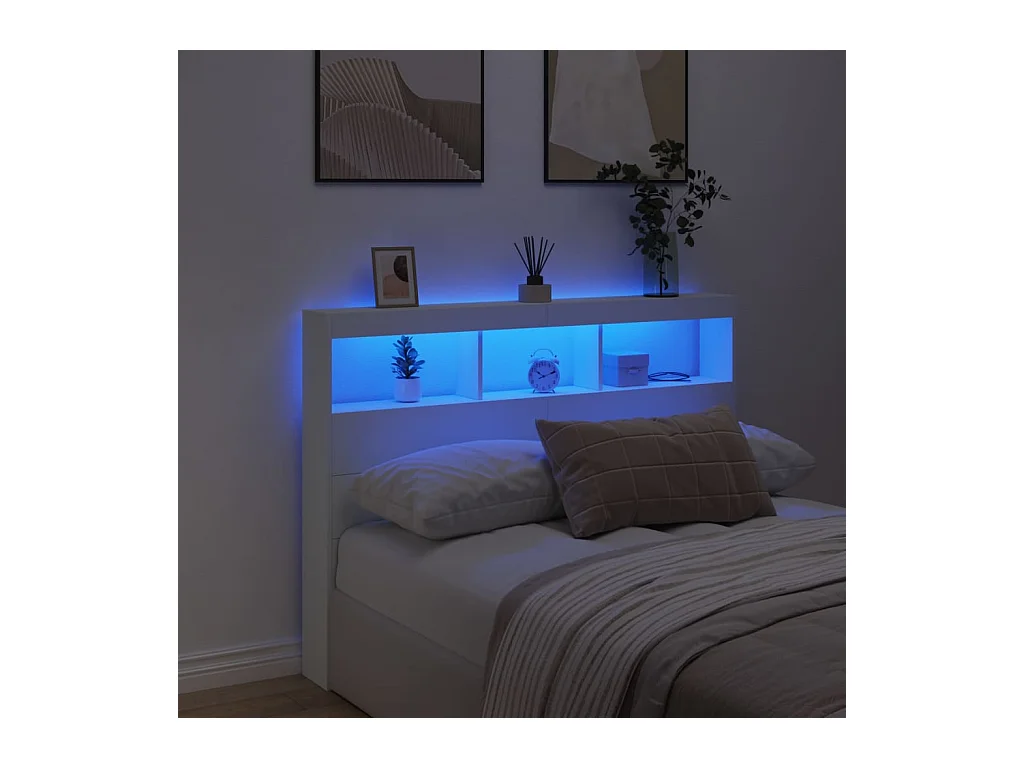 Cabecero de Cama | Cabezal de cama | Mueble de cabecero con LED blanco 140x17x102 cm