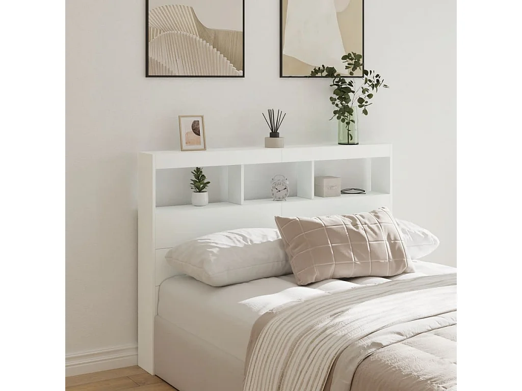 Tête de Lit avec rangement | Armoire de tête de lit avec LED blanc 140x17x102 cm