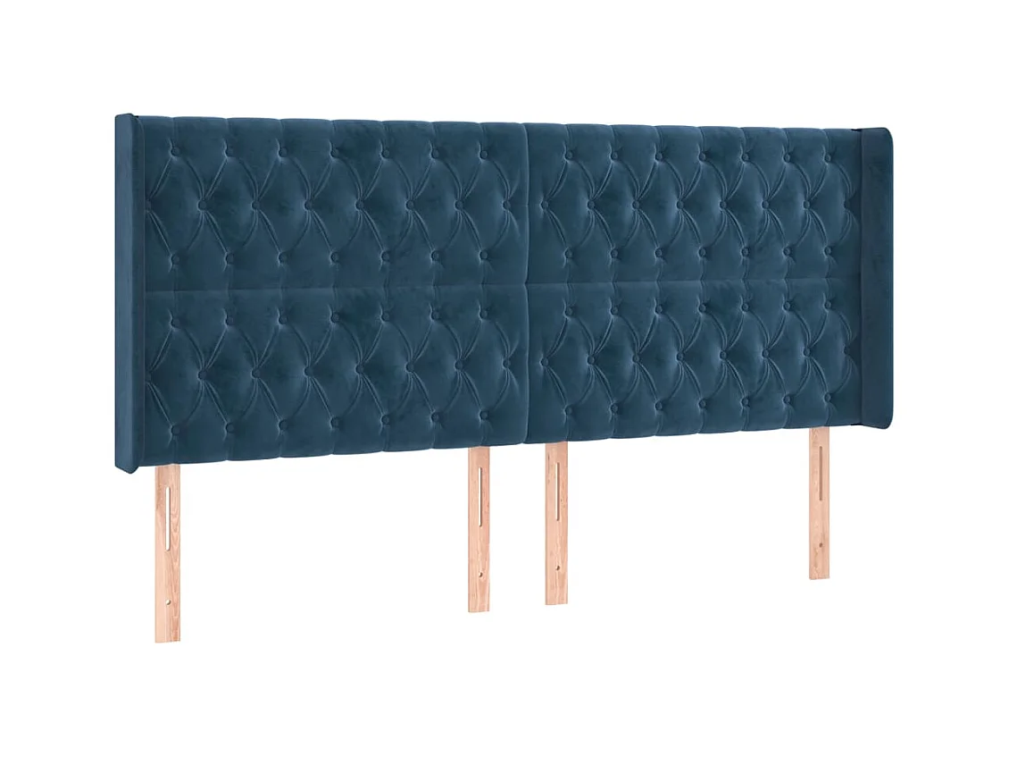 Cabecero | Cabezal de Cama | Mueble cabecero con orejas de terciopelo azul oscuro 183x16x118/128 cm