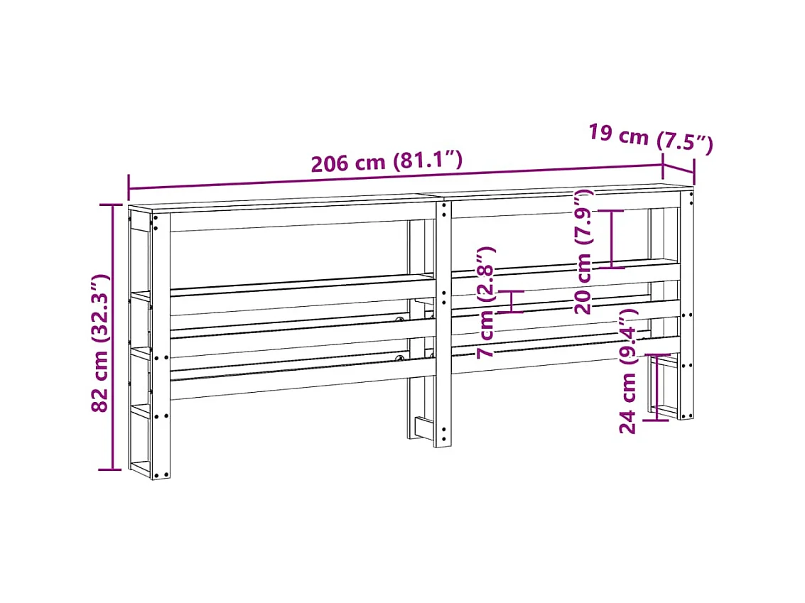 Cabecero de Cama | Cabezal de cama | Mueble de cabecero con estantes madera maciza pino blanco 200 cm