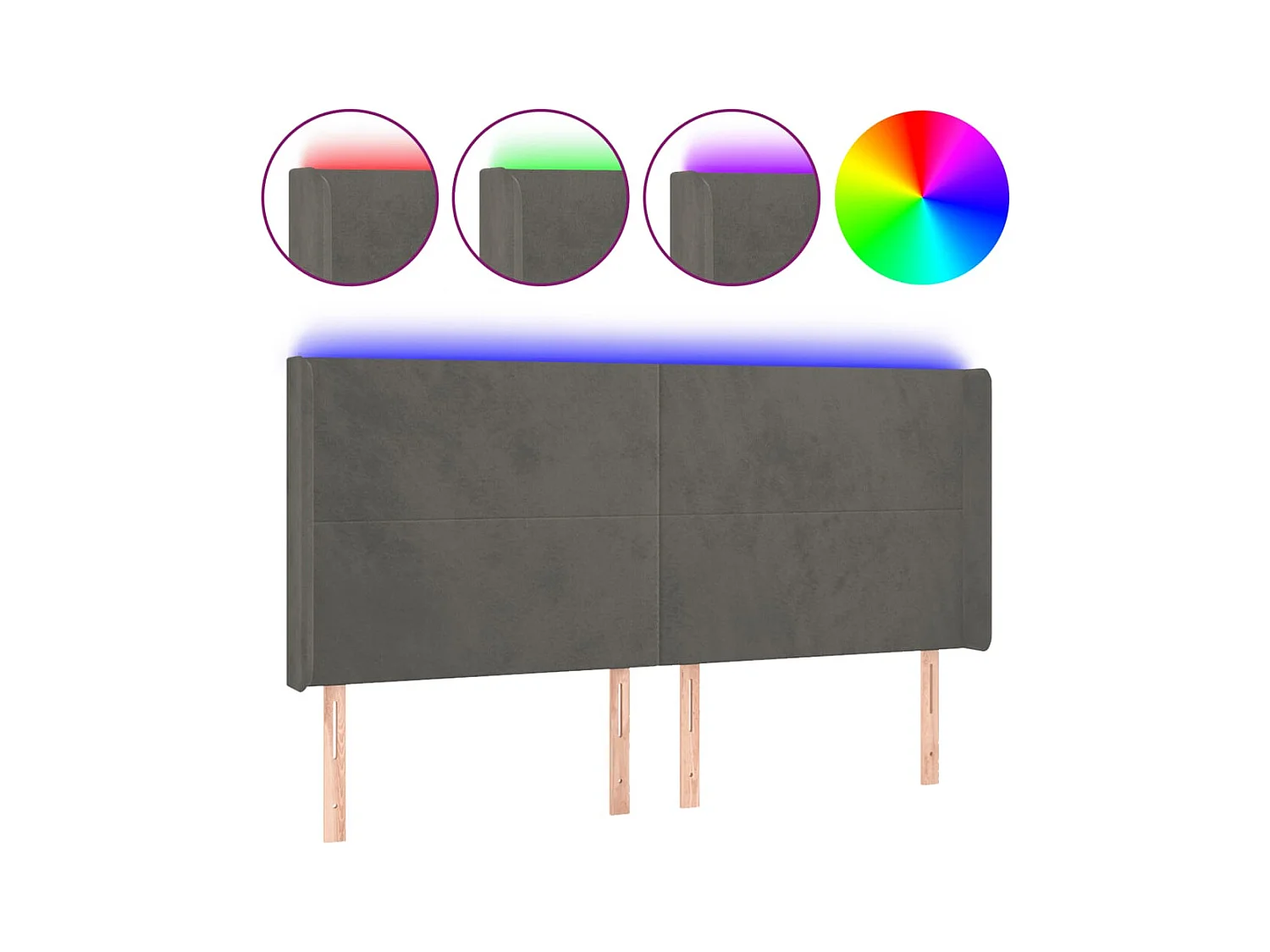 Cabecero | Cabezal de Cama | Mueble cabecero con LED de terciopelo gris oscuro 163x16x118/128 cm