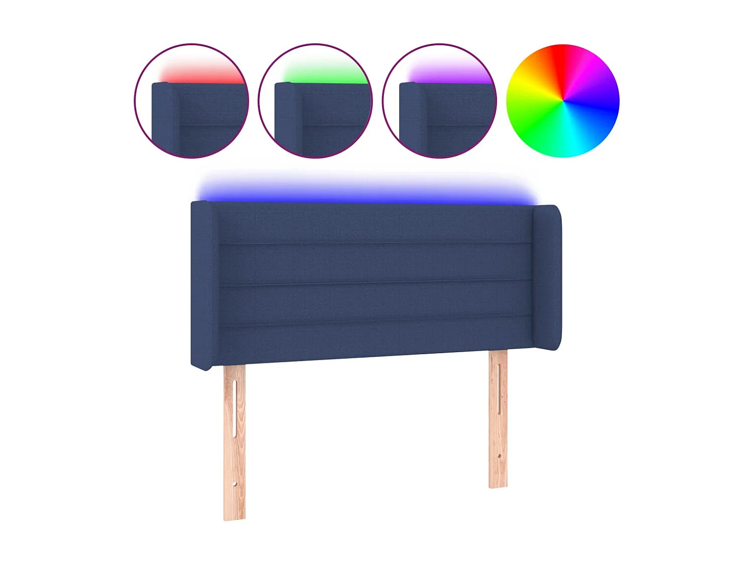 Mueble cabecero | Cabezal de cama | Cabecero con LED de tela azul 93x16x78/88 cm
