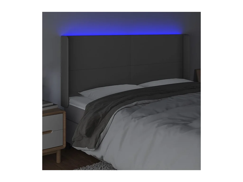 Tête de Lit | Panneau de tête pour lit Moderne à LED Gris 163x16x118/128 cm Similicuir