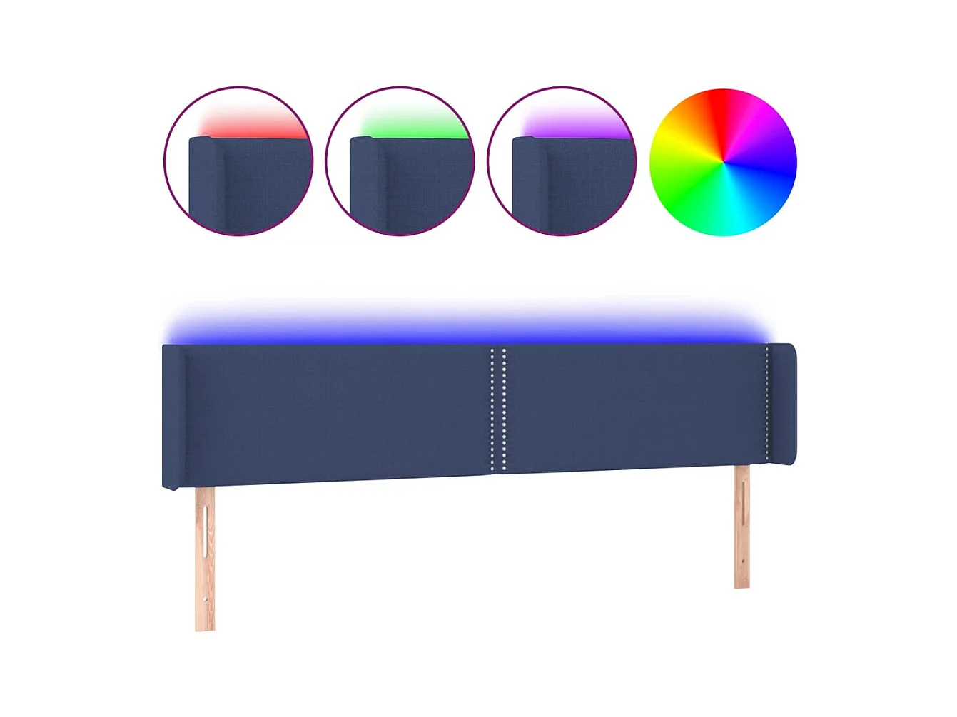 Mueble cabecero | Cabezal de cama | Cabecero con LED de tela azul 183x16x78/88 cm