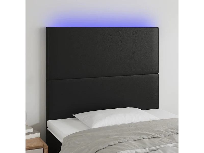 Tête de Lit | Panneau de tête pour lit Moderne à LED Noir 100x5x118/128 cm Similicuir