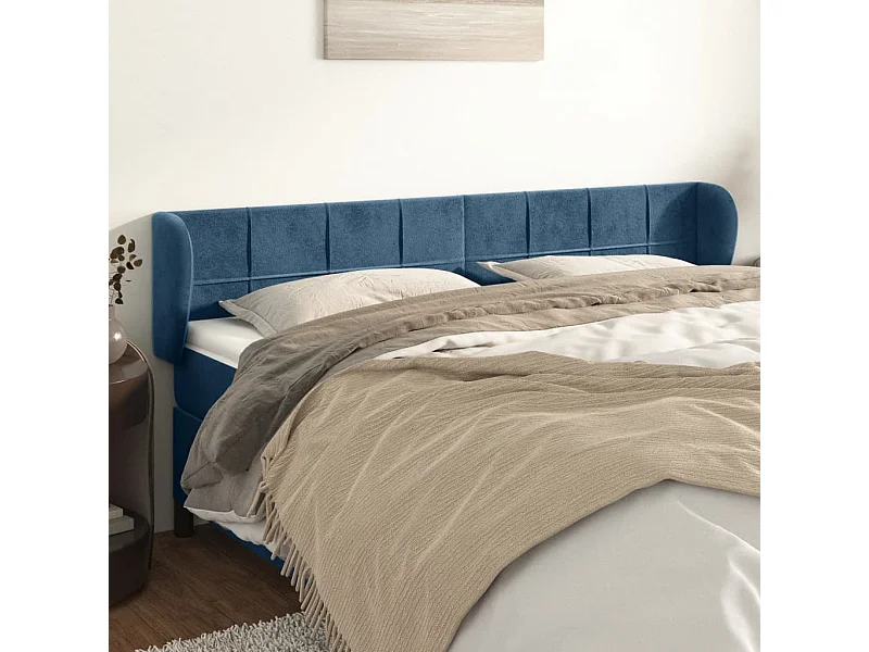 Tête de Lit | Panneau de tête pour lit Moderne avec oreilles Bleu foncé 203x23x78/88 cm Velours