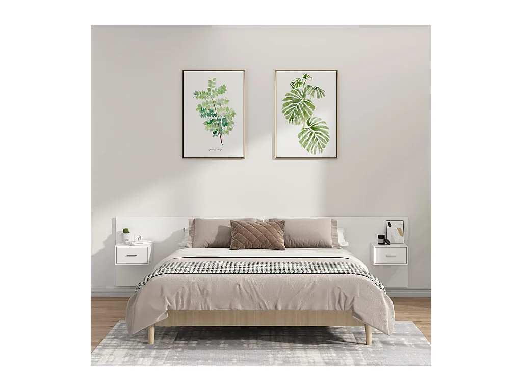 Tête de Lit avec rangement | Tête de lit avec armoires Blanc Bois d’ingénierie