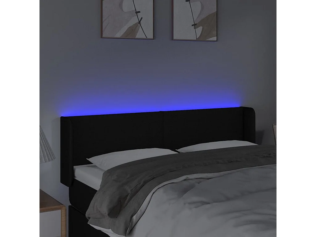 Mueble cabecero | Cabezal de cama | Cabecero con LED de tela negro 147x16x78/88 cm