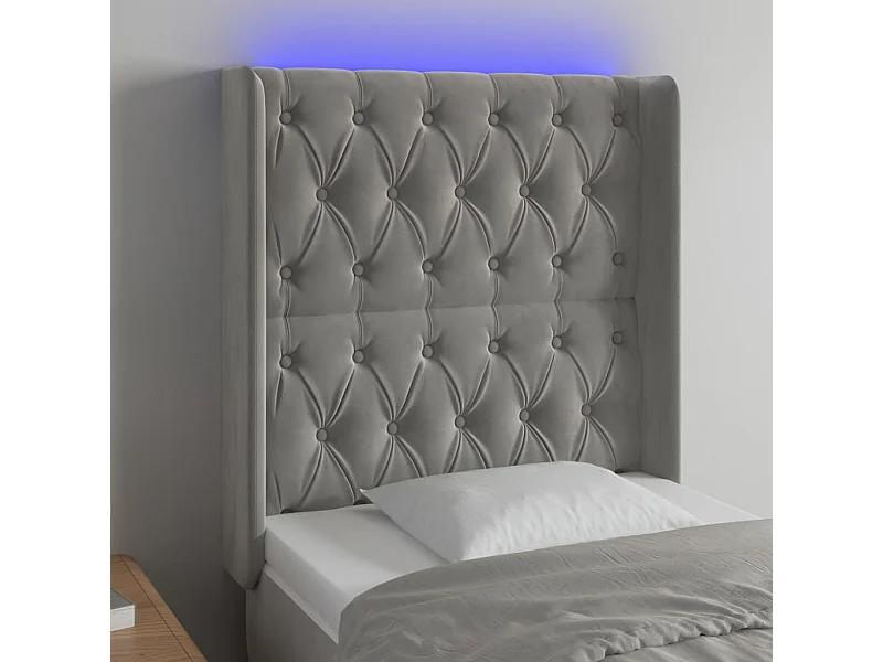 Cabecero | Cabezal de Cama | Mueble cabecero con LED de terciopelo gris claro 83x16x118/128 cm