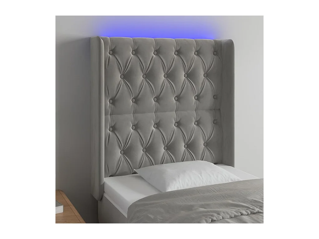 Cabecero | Cabezal de Cama | Mueble cabecero con LED de terciopelo gris claro 83x16x118/128 cm