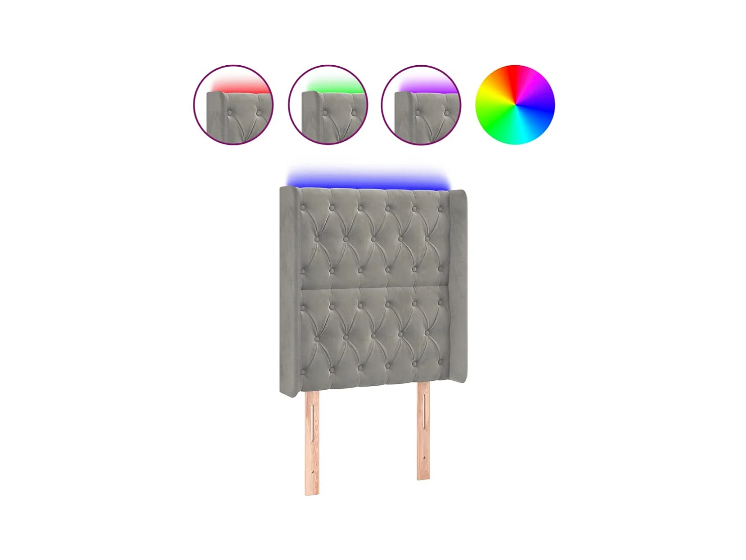 Cabecero | Cabezal de Cama | Mueble cabecero con LED de terciopelo gris claro 83x16x118/128 cm