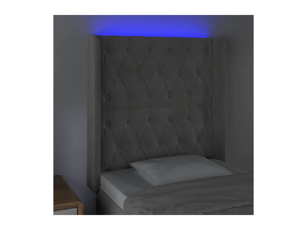 Cabecero | Cabezal de Cama | Mueble cabecero con LED de terciopelo gris claro 83x16x118/128 cm