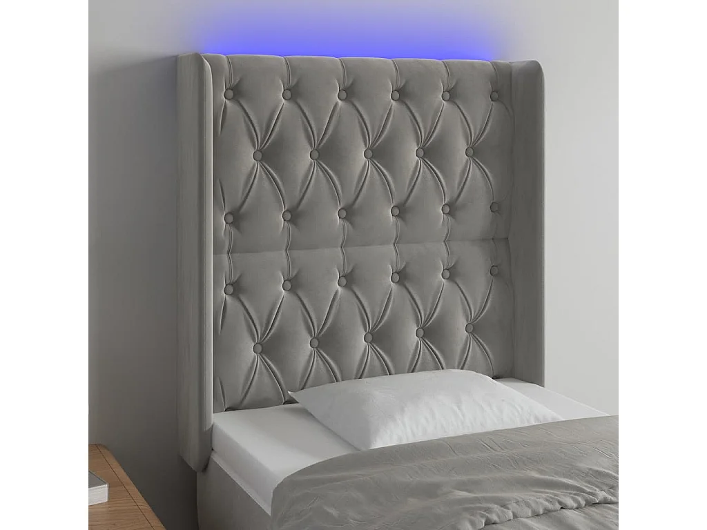 Hoofdbord | Hoofdeinde LED 83x16x118/128 cm fluweel lichtgrijs