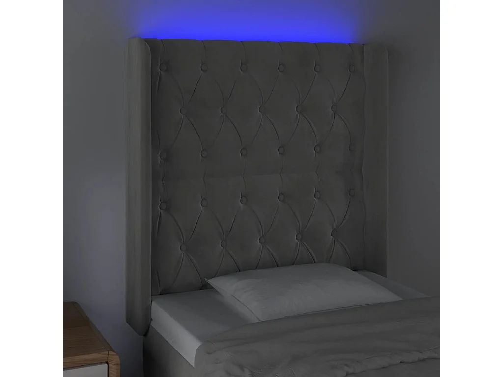Hoofdbord | Hoofdeinde LED 83x16x118/128 cm fluweel lichtgrijs
