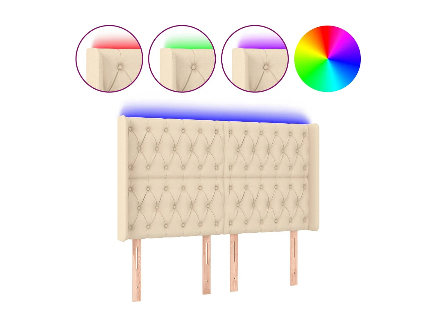 Mueble cabecero | Cabezal de cama | Cabecero con LED de tela color crema 147x16x118/128 cm
