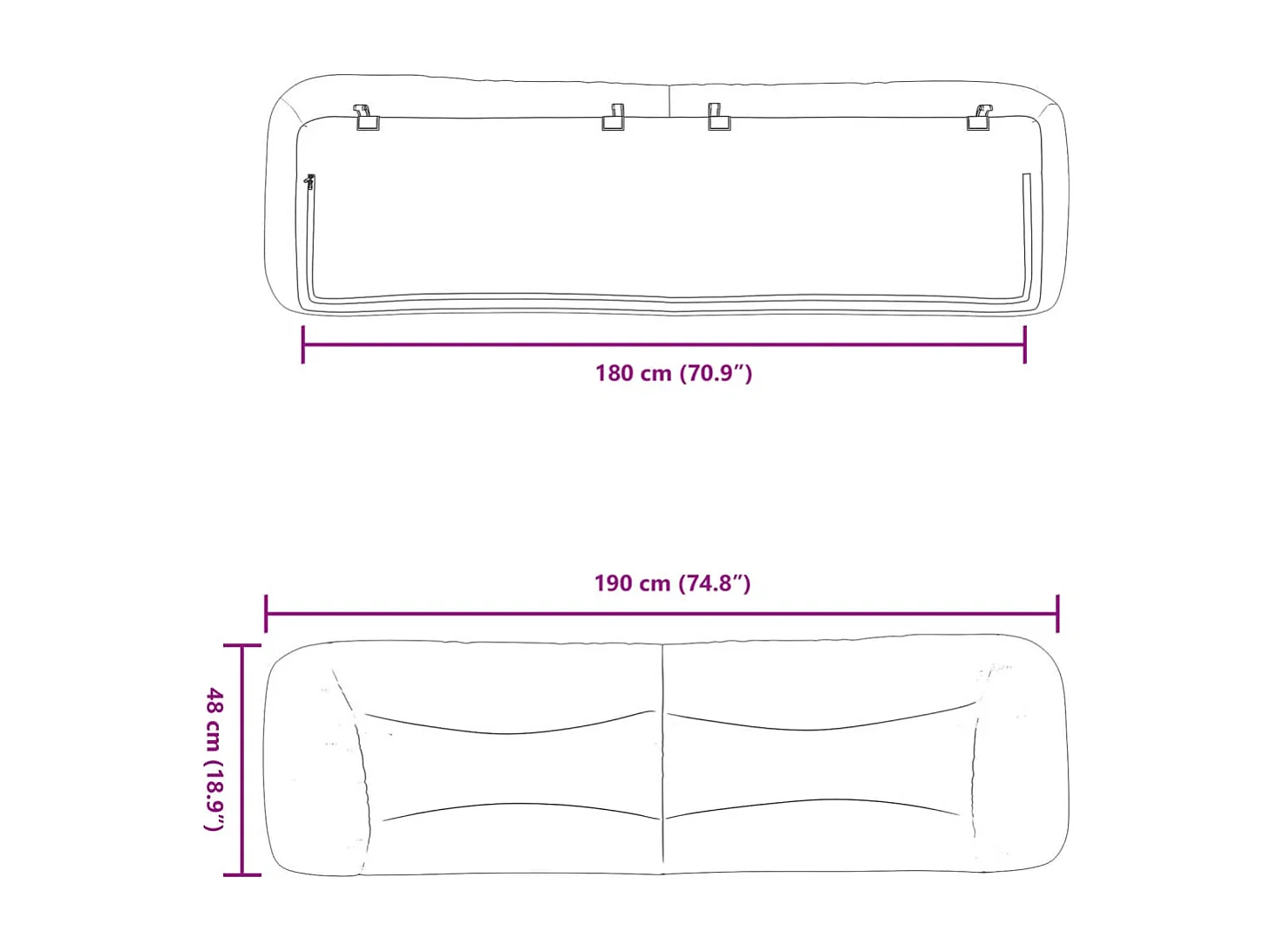 Cabecero de Cama | Cabezal de cama | Mueble de cabecero acolchado Hvar tela azul 180 cm
