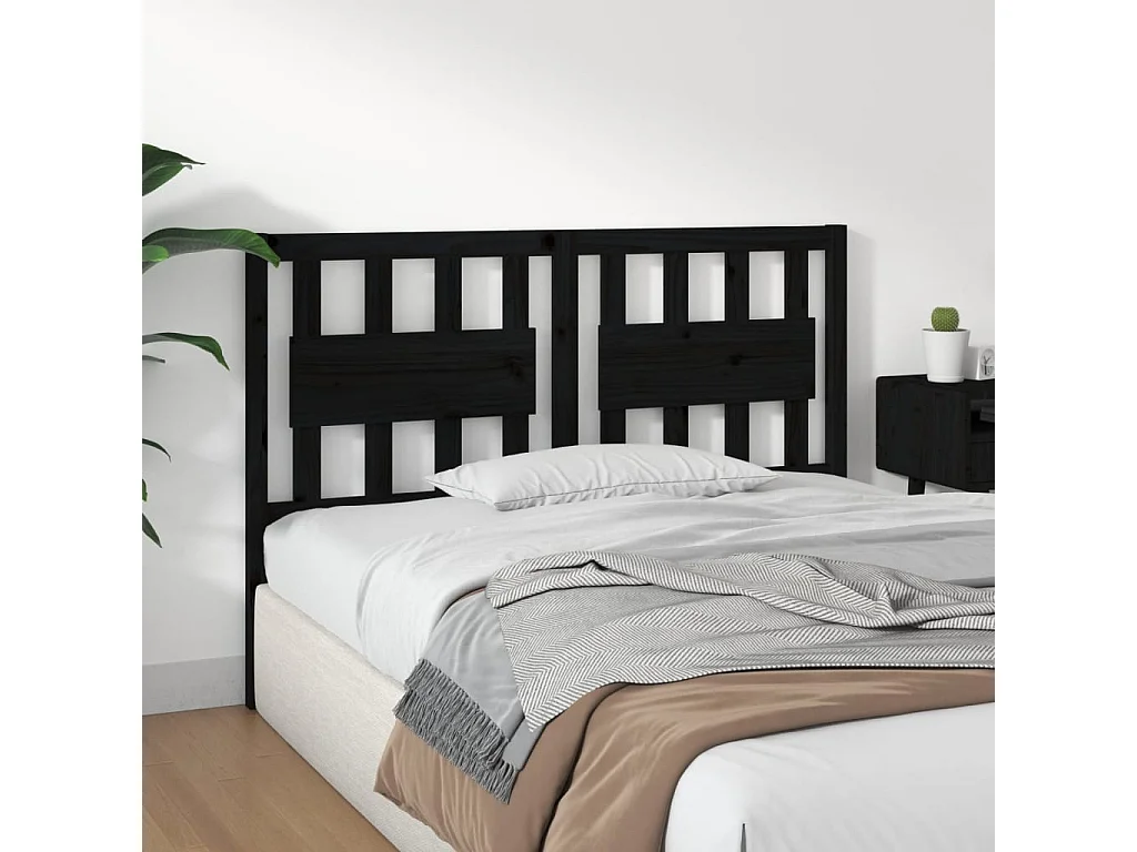 Cabecero de Cama | Cabezal de cama | Mueble de cabecero madera maciza de pino negro 125,5x4x100 cm