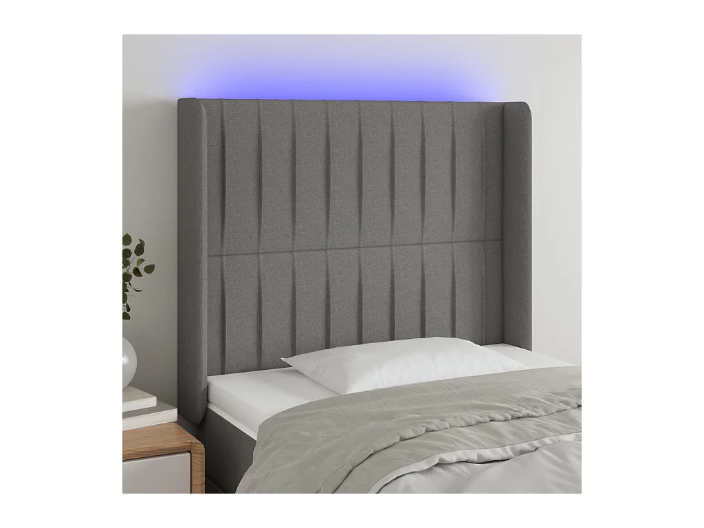 Mueble cabecero | Cabezal de cama | Cabecero con LED de tela gris oscuro 83x16x118/128 cm