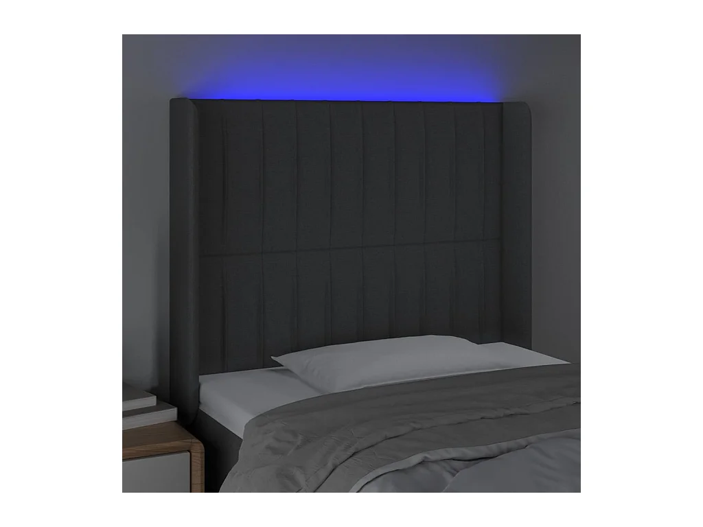 Mueble cabecero | Cabezal de cama | Cabecero con LED de tela gris oscuro 83x16x118/128 cm