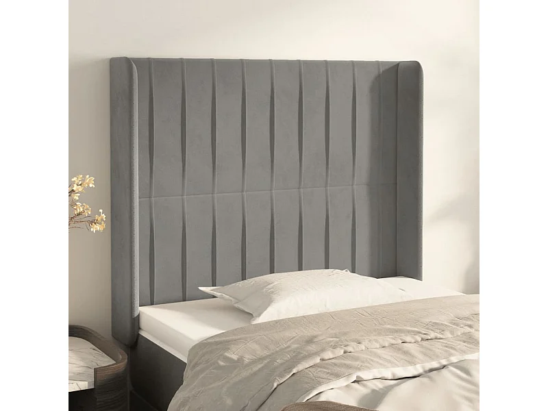 Tête de Lit | Panneau de tête pour lit Moderne avec oreilles Gris clair 93x16x118/128 cm Velours