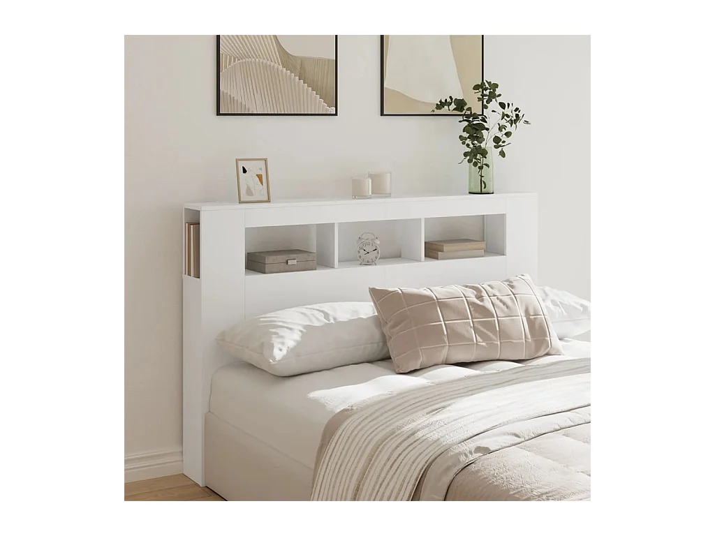 Cabecero | Cabezal de Cama | Mueble cabecero con LED madera de ingeniería blanco 160x18,5x103,5 cm