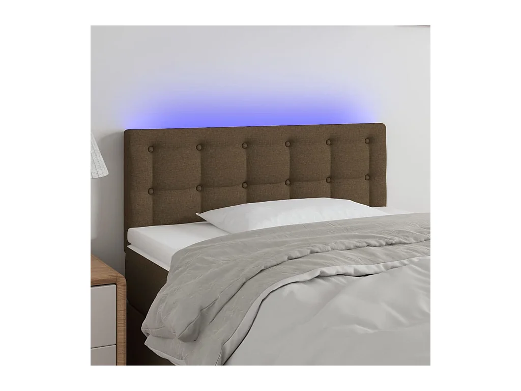 Mueble cabecero | Cabezal de cama | Cabecero con LED de tela marrón oscuro 90x5x78/88 cm