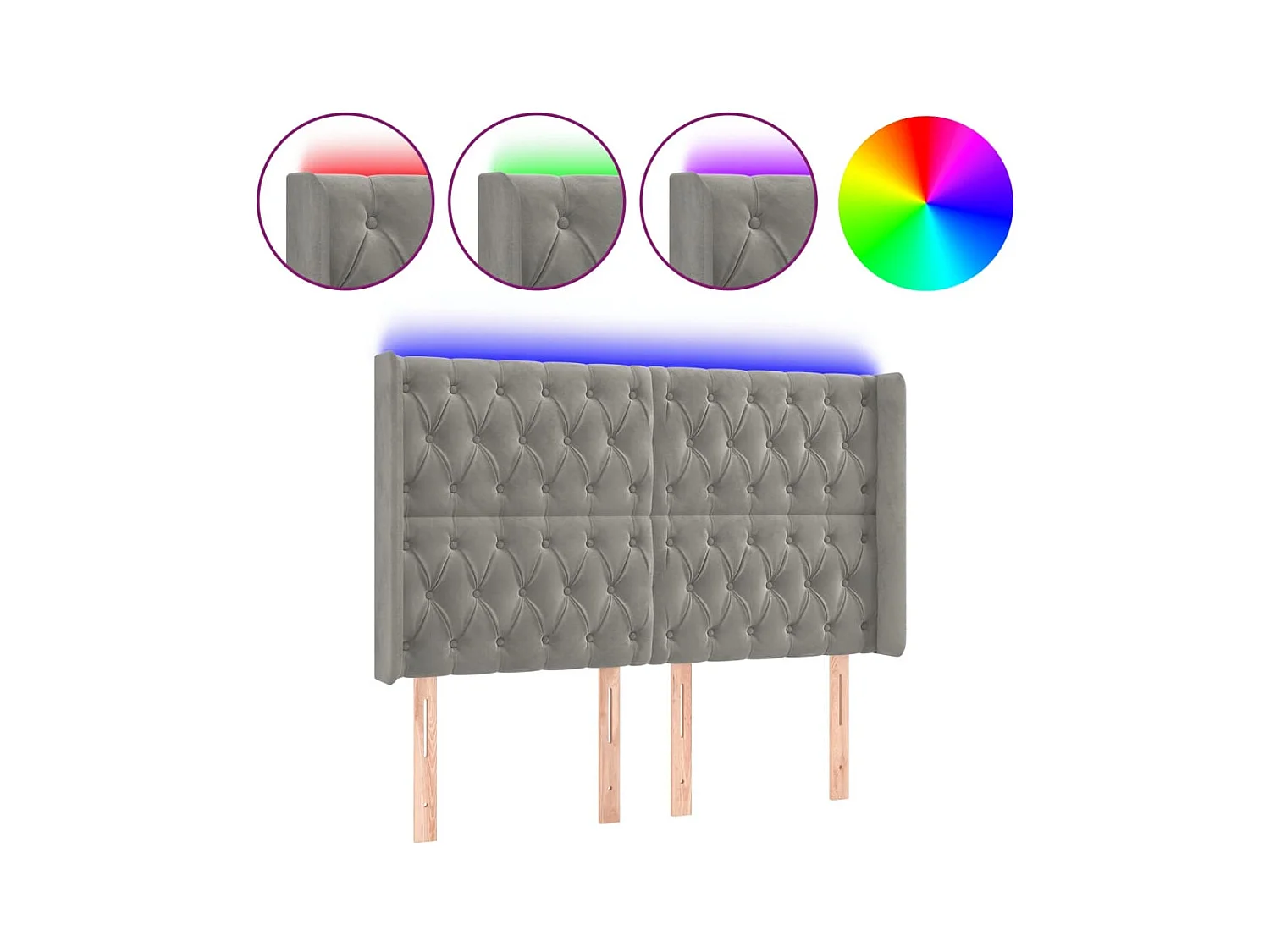 Tête de Lit | Panneau de tête pour lit Moderne à LED Gris clair 147x16x118/128 cm Velours