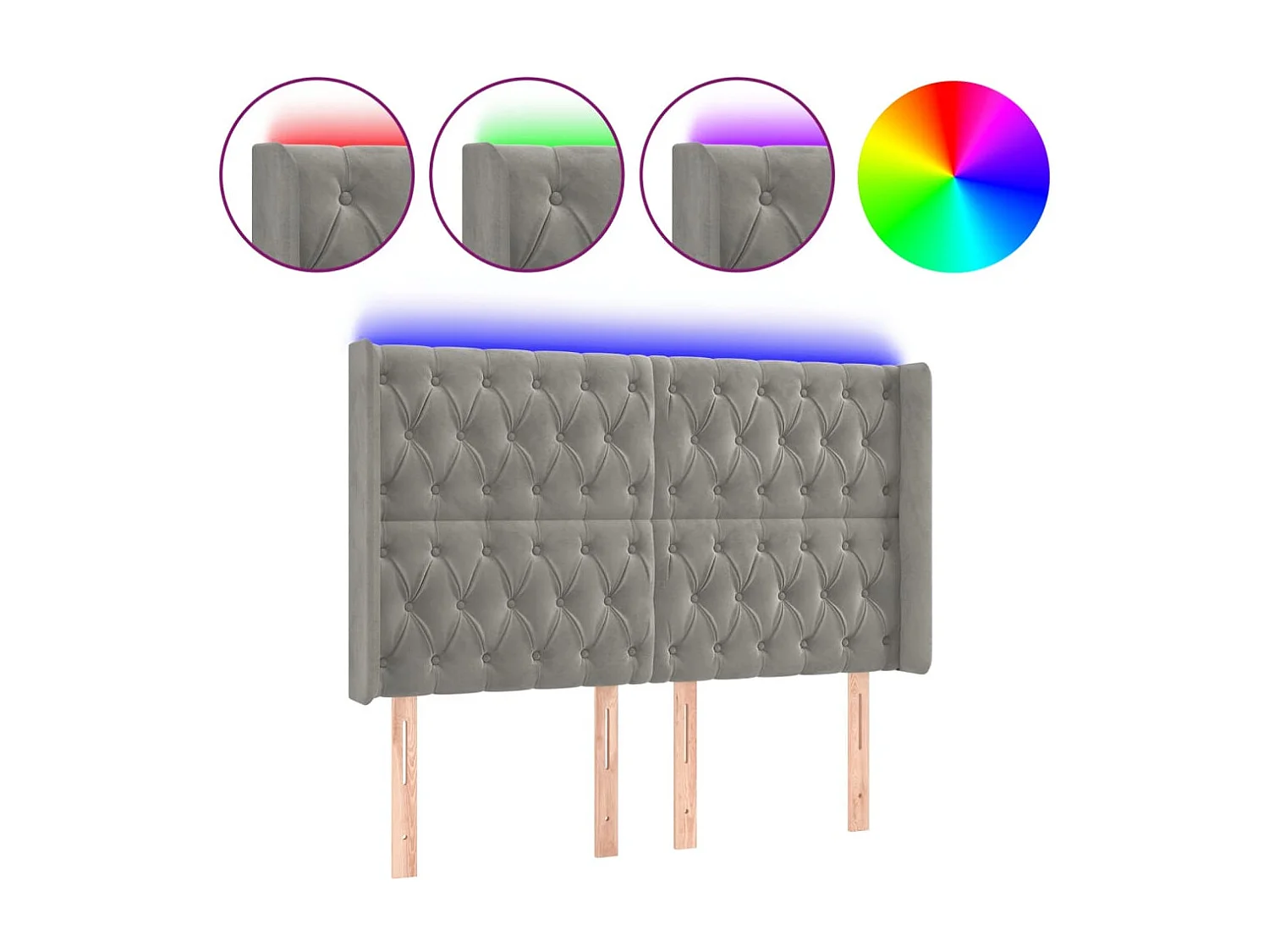 Tête de Lit | Panneau de tête pour lit Moderne à LED Gris clair 147x16x118/128 cm Velours