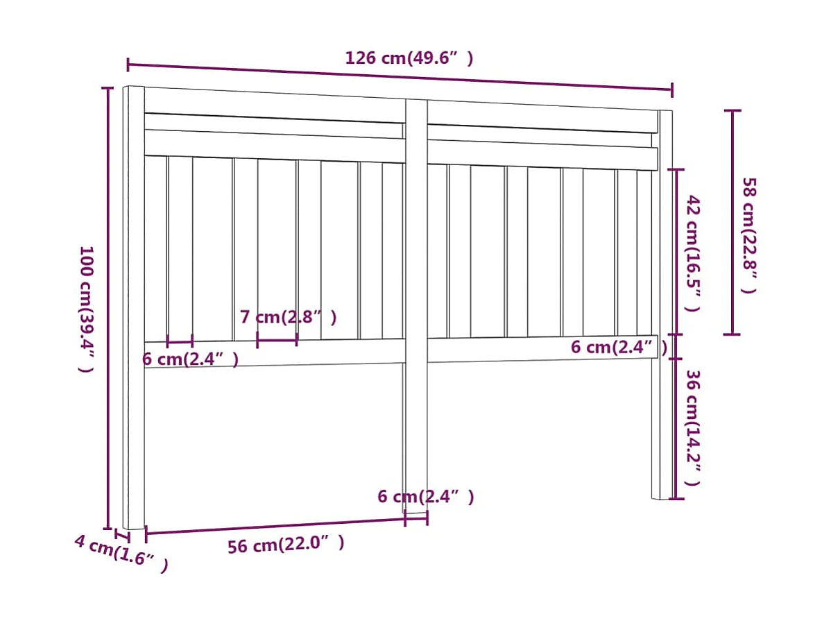 Cabecero de Cama | Cabezal de cama | Mueble de cabecero madera maciza de pino gris 126x4x100 cm