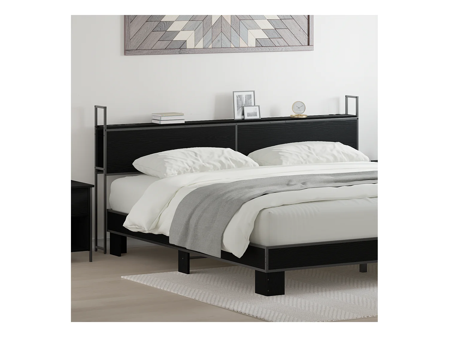 Tête de Lit de rangement | Panneau de tête pour lit Chêne noir 200 cm Bois d'ingénierie