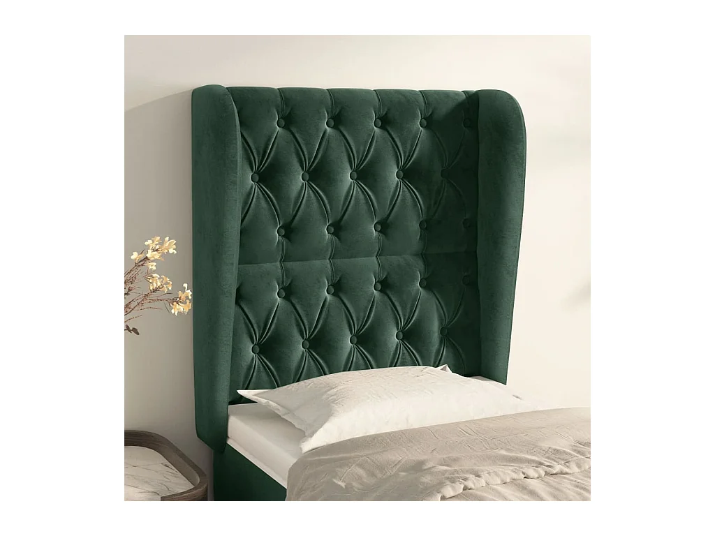 Tête de Lit | Panneau de tête pour lit Moderne avec oreilles Vert foncé 83x23x118/128 cm Velours