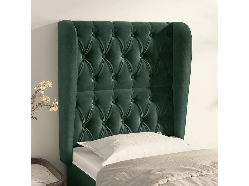 Tête de Lit | Panneau de tête pour lit Moderne avec oreilles Vert foncé 83x23x118/128 cm Velours