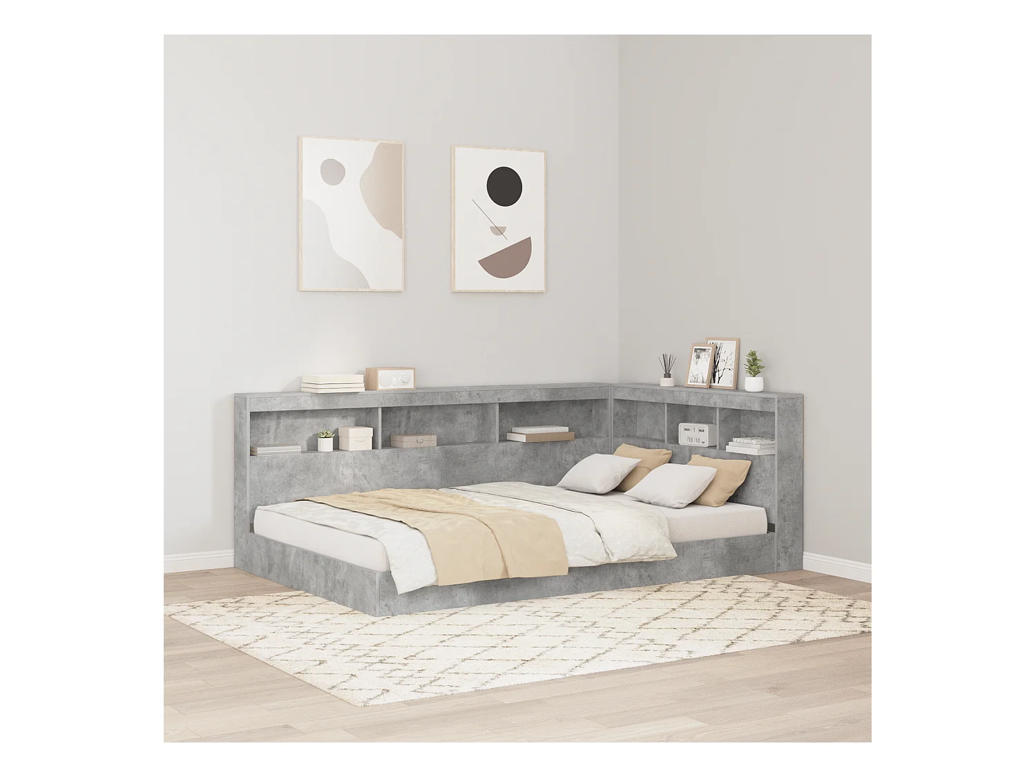 Tête de Lit de rangement | Panneau de tête pour lit Gris béton 120 cm Bois d'ingénierie