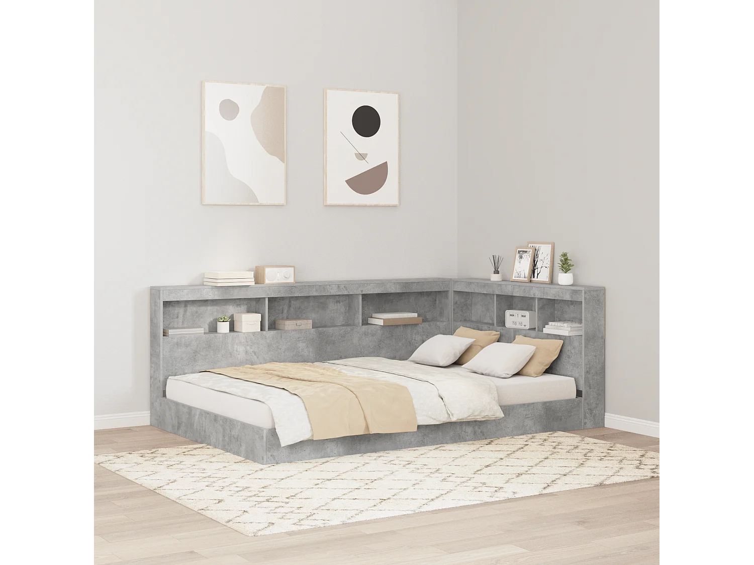 Tête de Lit de rangement | Panneau de tête pour lit Gris béton 120 cm Bois d'ingénierie