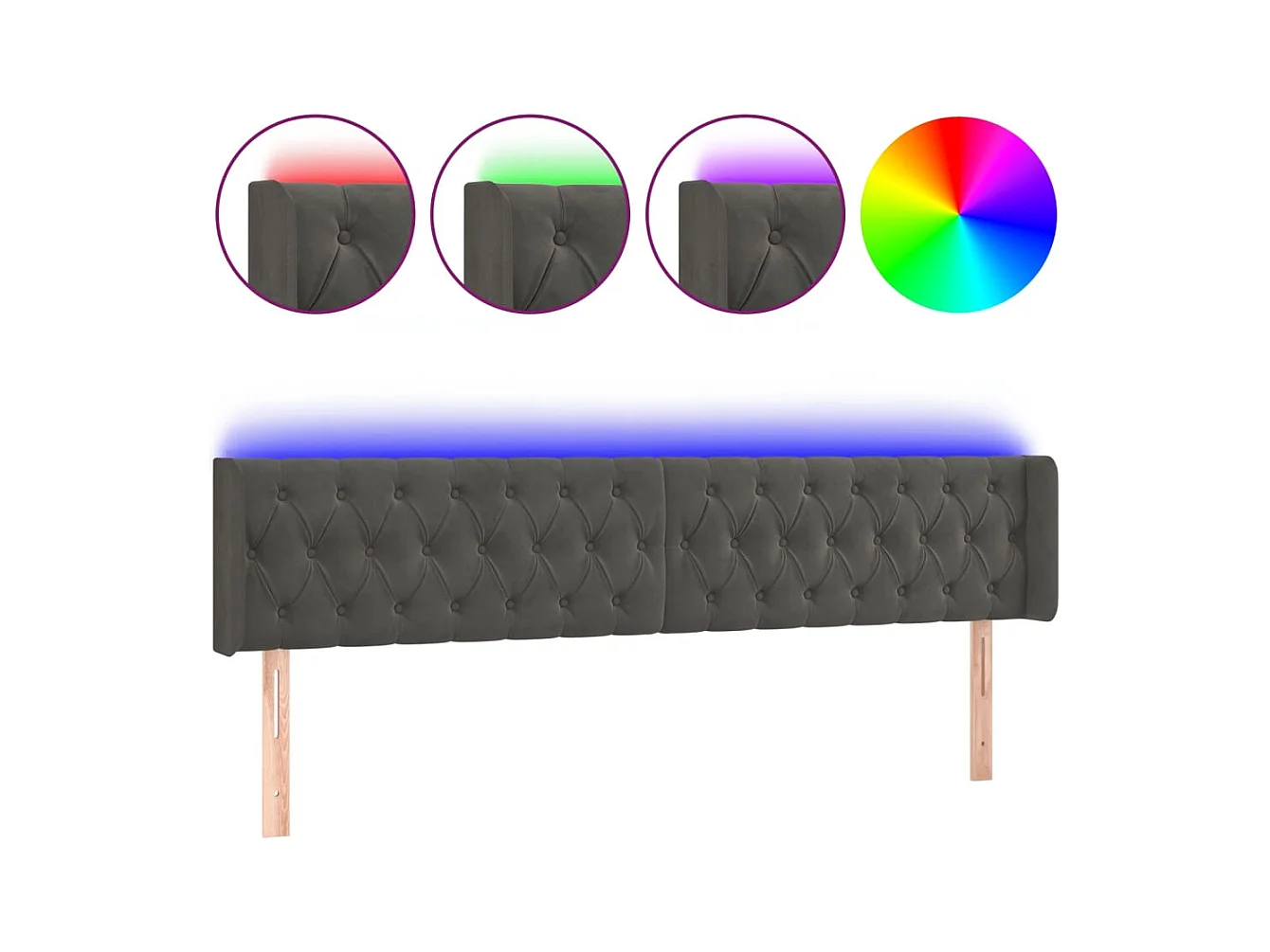 Cabecero | Cabezal de Cama | Mueble cabecero con LED de terciopelo gris oscuro 203x16x78/88 cm