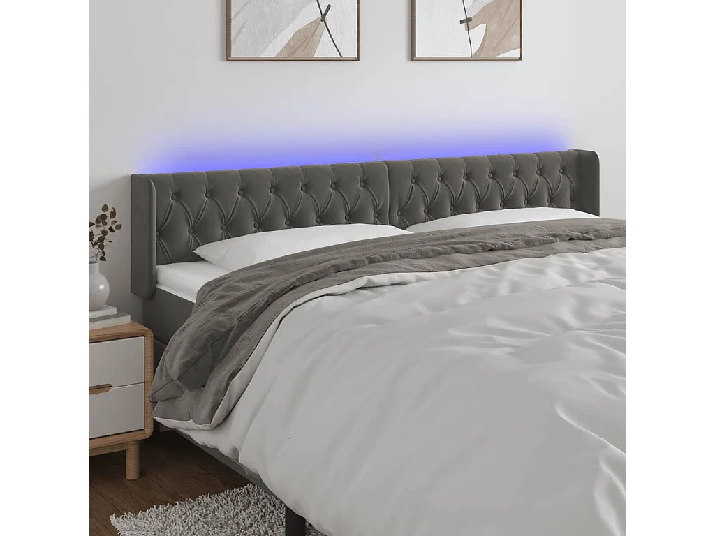 Hoofdbord | Hoofdeinde LED 203x16x78/88 cm fluweel donkergrijs