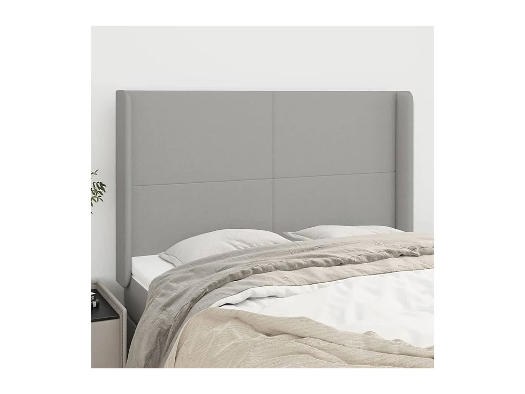 Tête de Lit | Panneau de tête pour lit Moderne avec oreilles Gris clair 147x16x118/128 cm Tissu