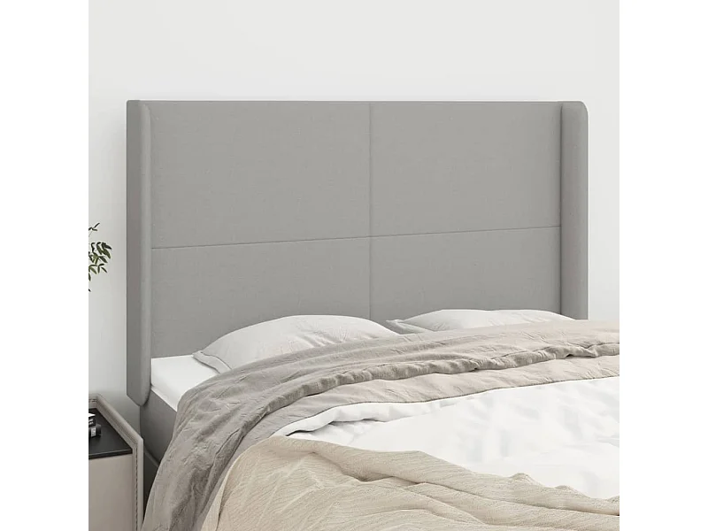 Tête de Lit | Panneau de tête pour lit Moderne avec oreilles Gris clair 147x16x118/128 cm Tissu