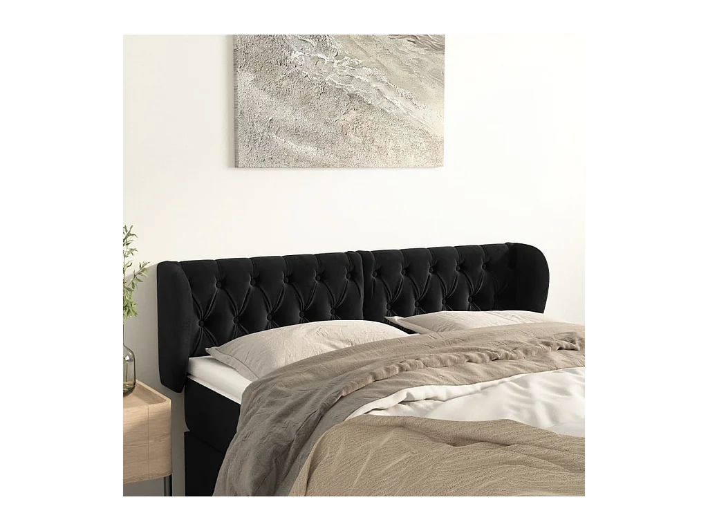 Mueble cabecero | Cabezal de cama | Cabecero de terciopelo negro 163x23x78/88 cm