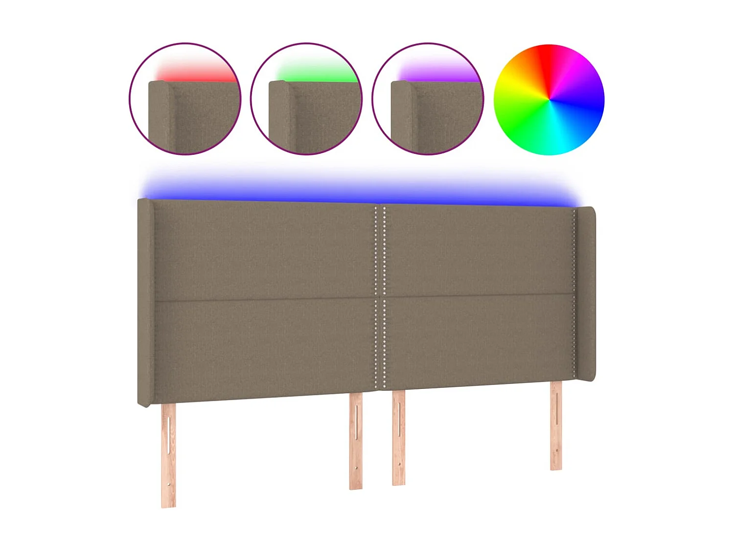 Mueble cabecero | Cabezal de cama | Cabecero con LED de tela gris taupe 203x16x118/128 cm